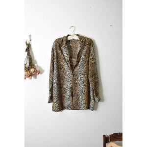 Annie Alexander Women Leopard Print Button Down Blouse Long Sleeve Brown VTG M